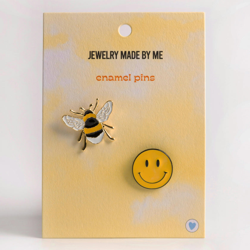 JMBM Kids Bumble Bee Pin & Happy Face Enamel Pin Duo