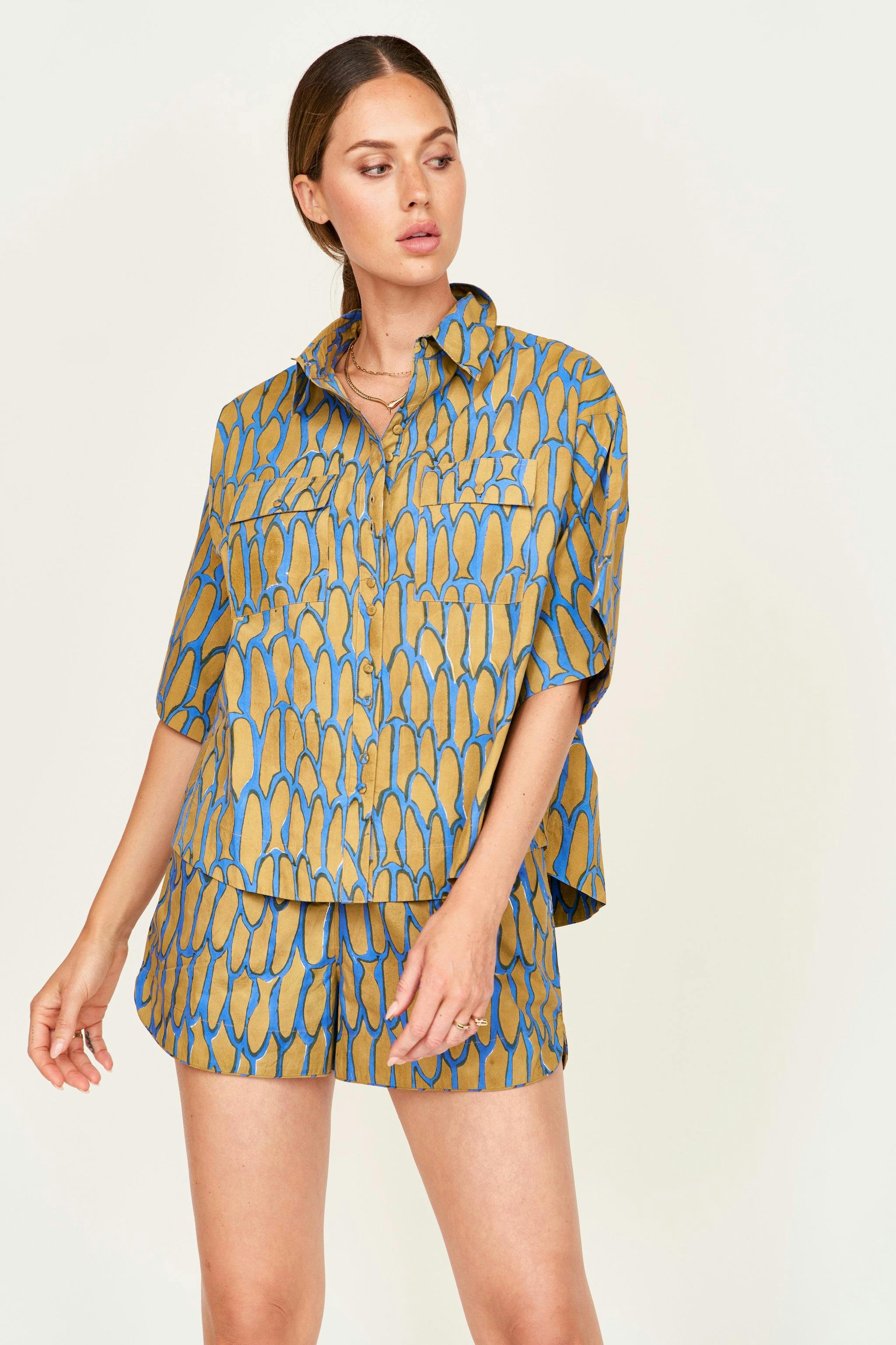 Kyoto Short Sleeved Shirt in Bluefish