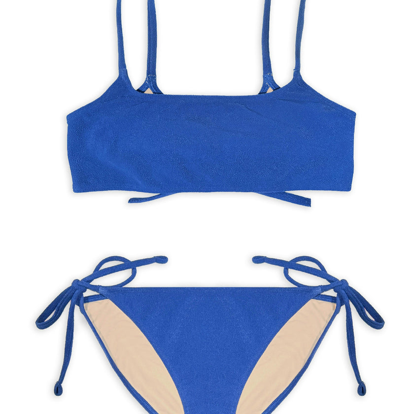 Teen Two-Piece Swimsuit, Bralette Tie Reversible & Bikini - Terry Cobalt Blue