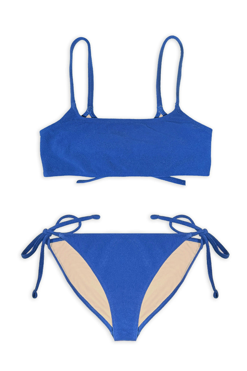 Teen Two-Piece Swimsuit, Bralette Tie Reversible & Bikini - Terry Cobalt Blue