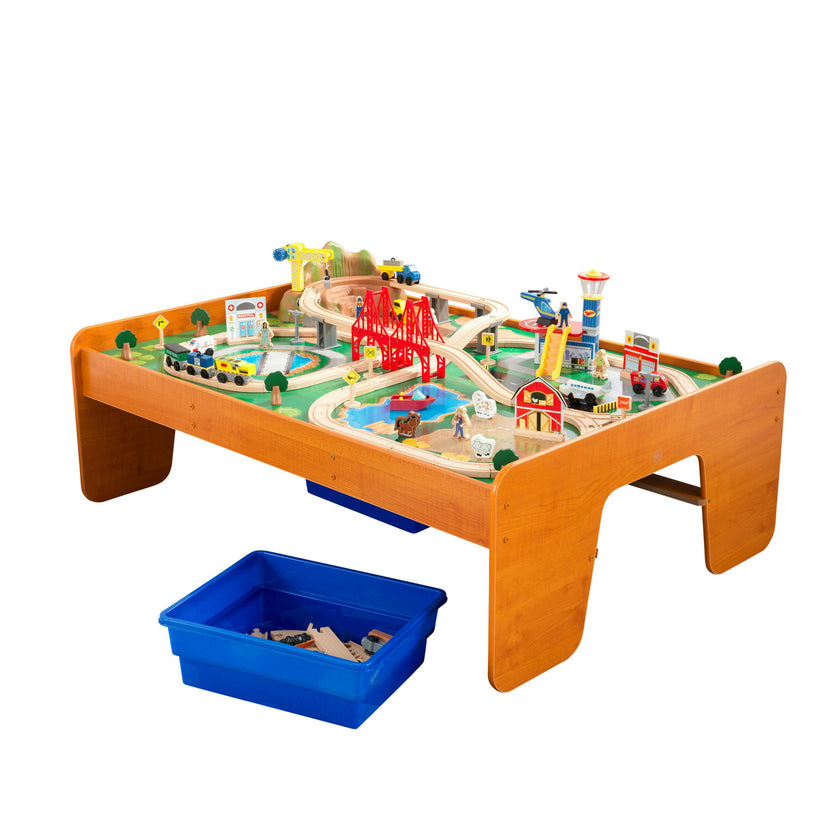 Ride Around Town Wooden Train Set and Table - Honey
