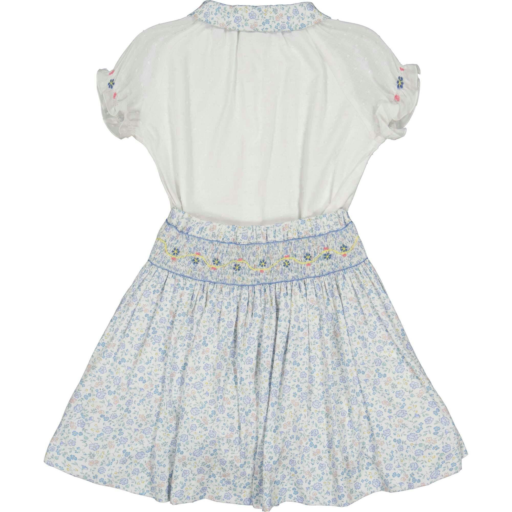 Marie Floral Blue Skirt & Short Sleeve Blouse