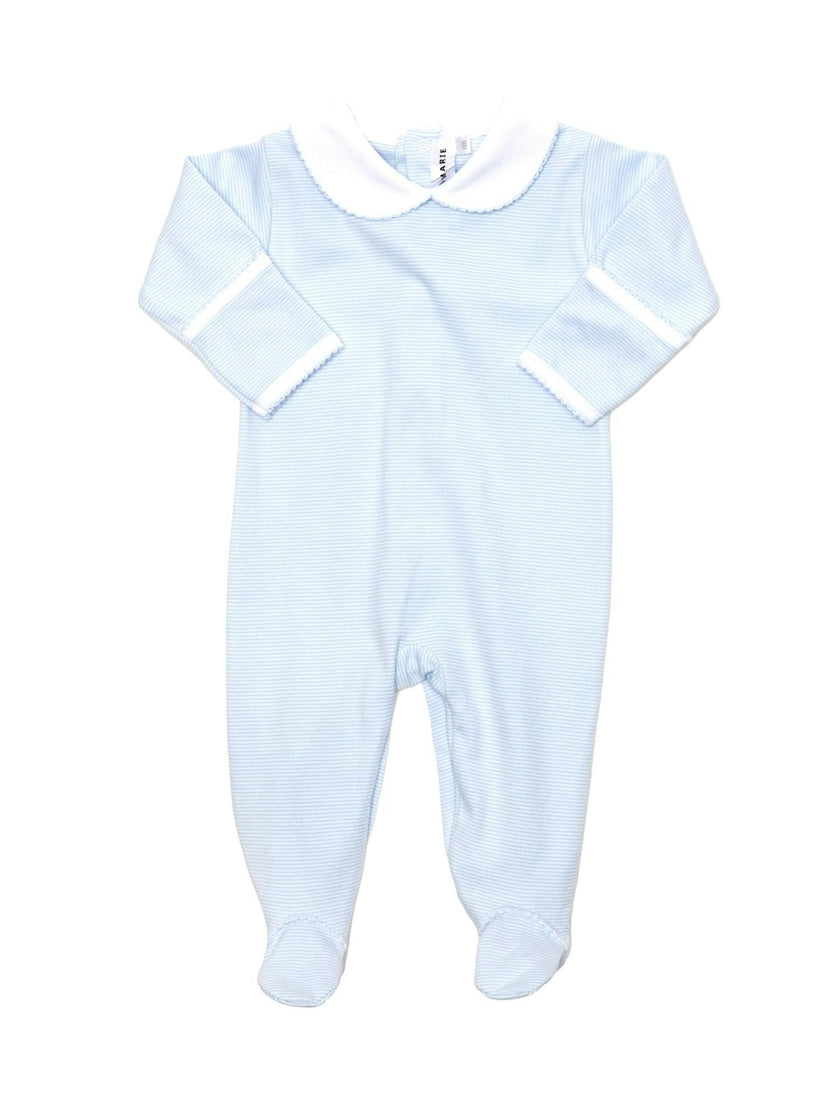 Stripe Collared Pima Footie | Lt Blue Mini Stripe