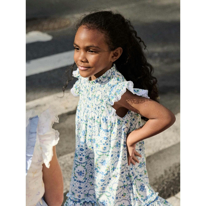 Nicky Hilton x La Coqueta Blue Bow Floral Lily-Grace Girl Empire Dress