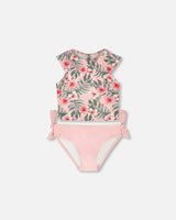 Two-Piece Swimsuit Pink Hibiscus Print