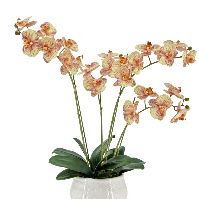 Artificial 4-Stem Phalaenopsis Orange Orchid