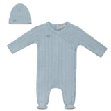 Wrap Ribbed Pointelle Romper and Hat Two Piece Set