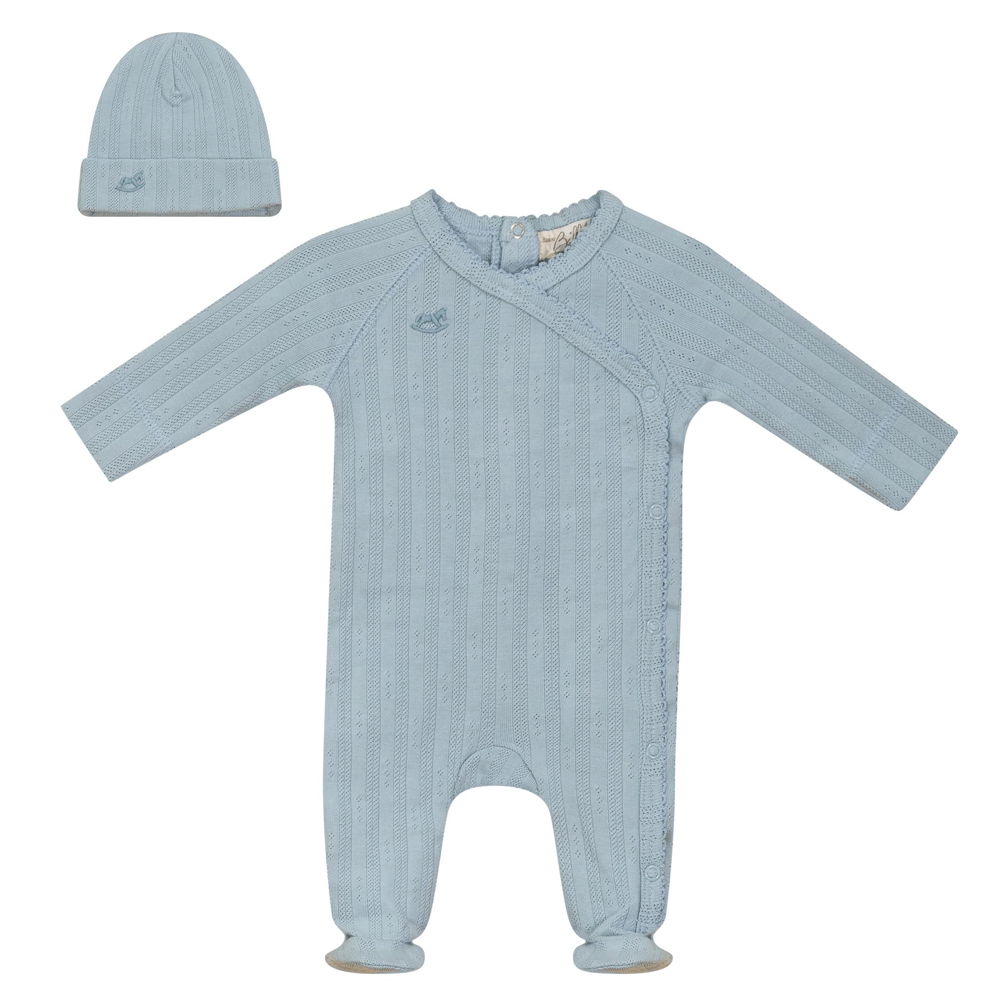 Wrap Ribbed Pointelle Romper and Hat Two Piece Set