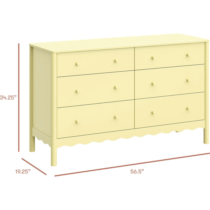 Swell 6-Drawer Assembled Dresser in Pale Yellow