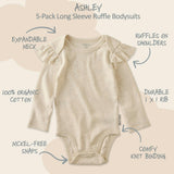 ASHLEY 5-Pack Long Sleeve Ruffle Bodysuits