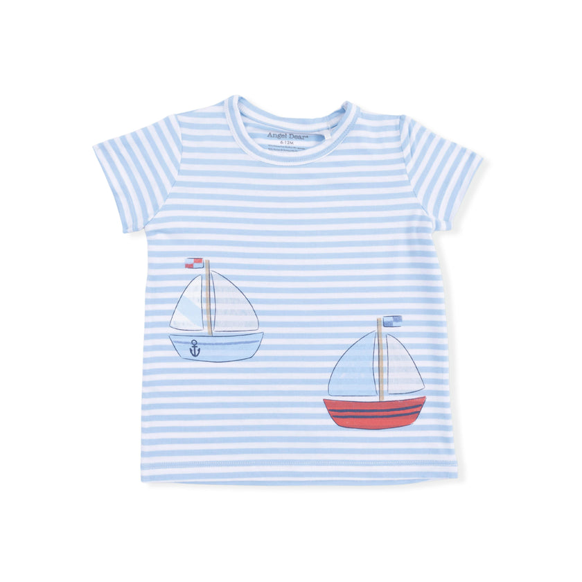 Bubbly Sailboat Stripe - Crew Neck Tee with Cargo Short