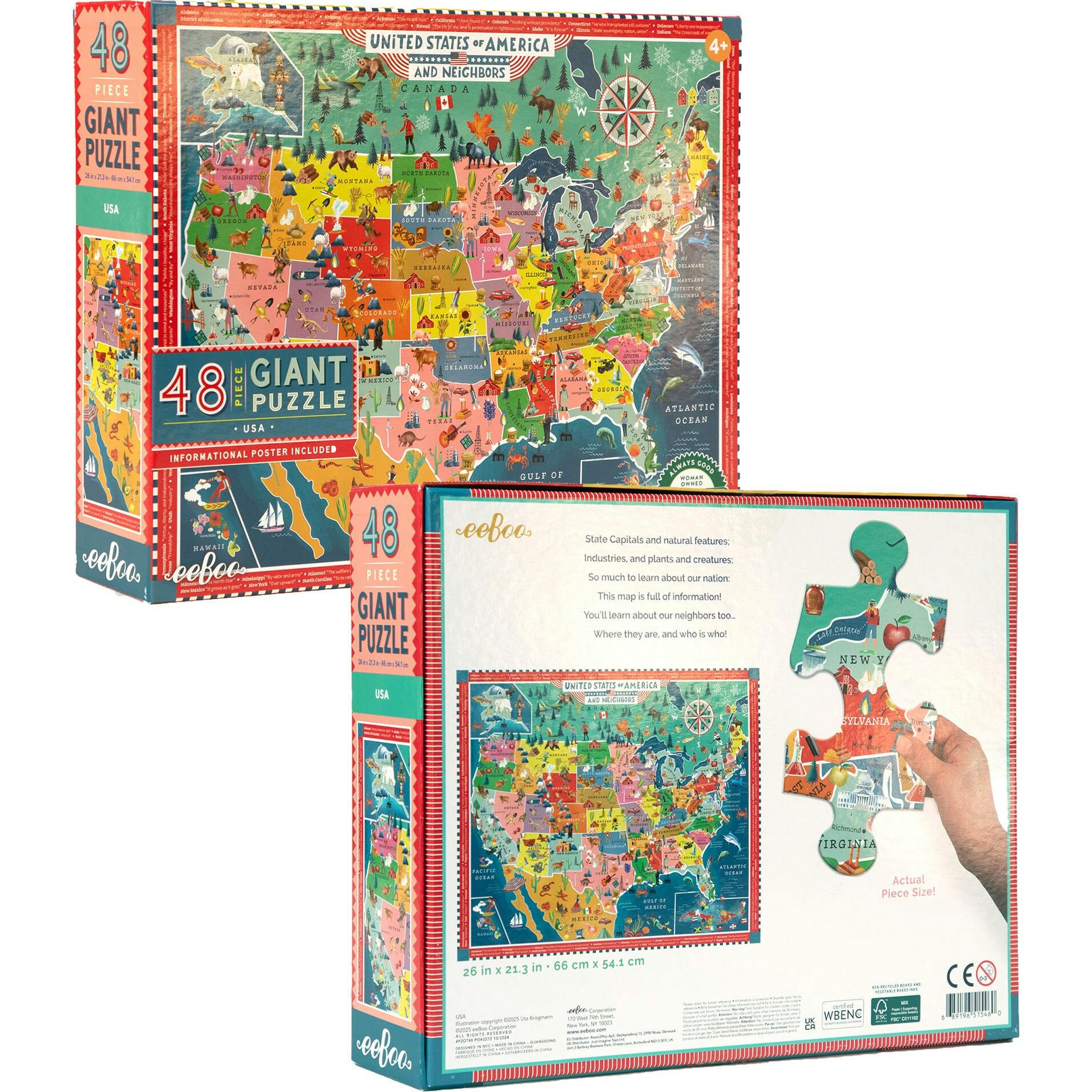 Giant Puzzle: USA Map - 48 Piece