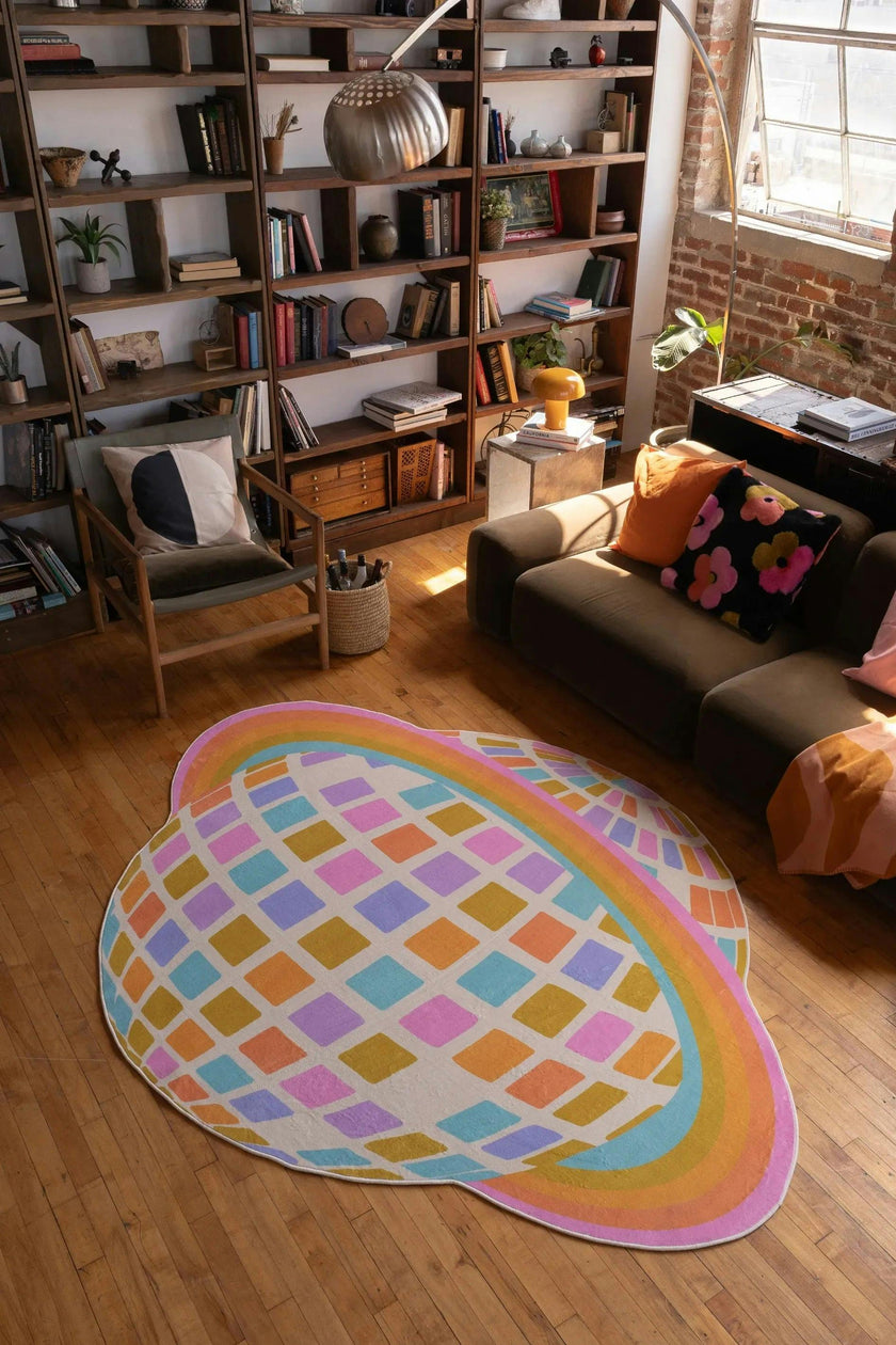 Disco Planet Checkered Rug by Darra Sargent