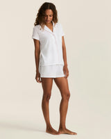 The Poppy Pima Short Set in White with Pink Piping