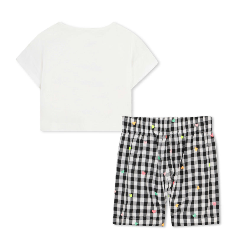 White Heart Tee & Check Shorts Set