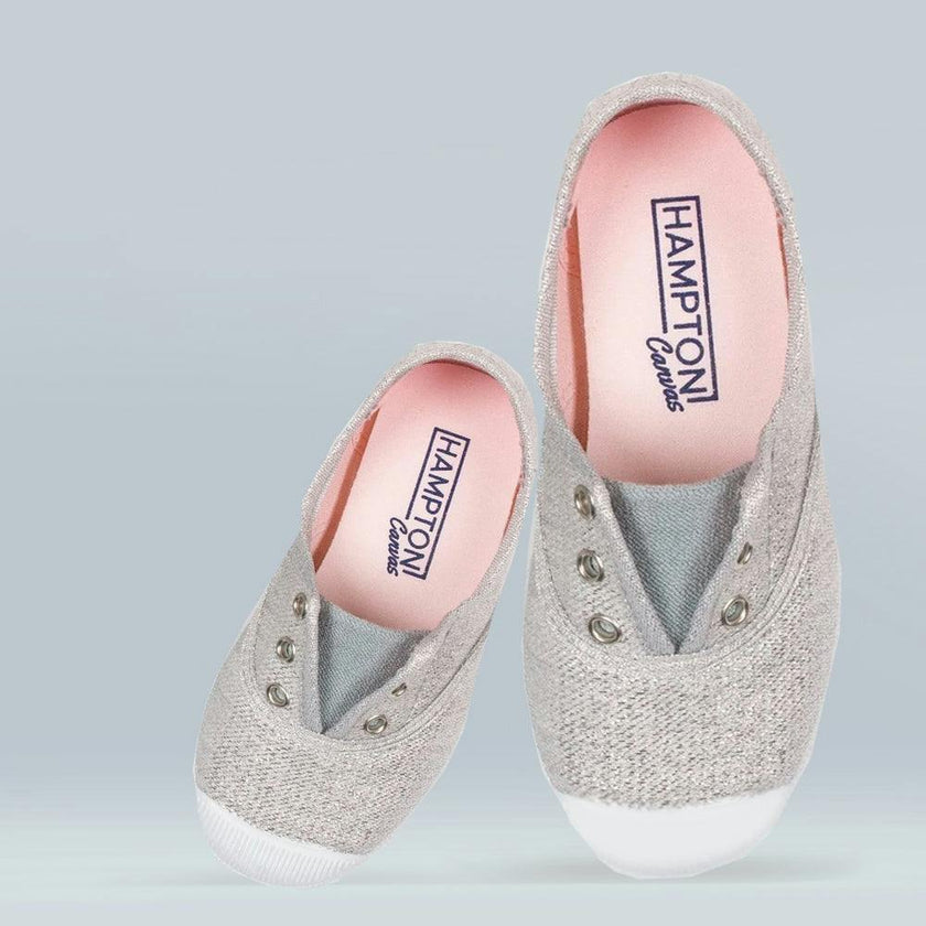 Hampton Canvas Plum Print Plimsolls in Silver