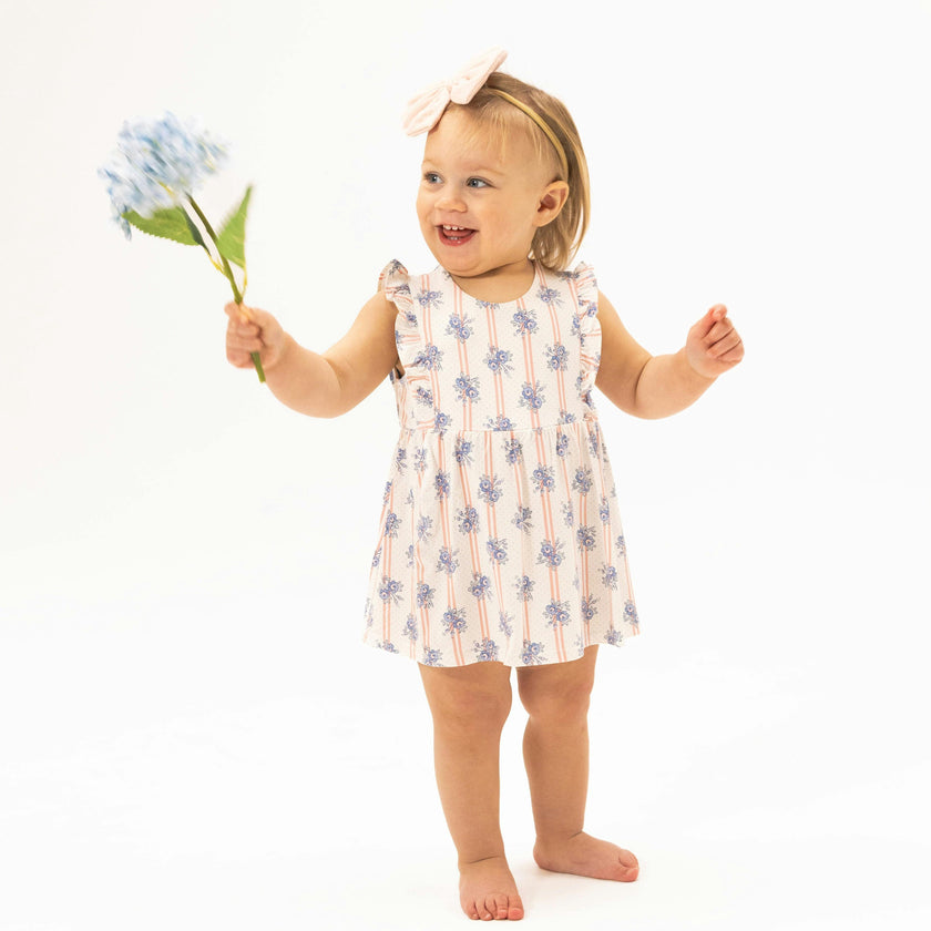 Stripe Dot Roses - Ruffle Bodysuit Dress