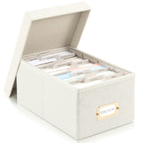 Decorative Photo Storage Box - Sturdy Linen Photo Organizer with Dividers - Stores Up to 850 4x6 Photos - Portable Scrapbook Storage Container with Lid
