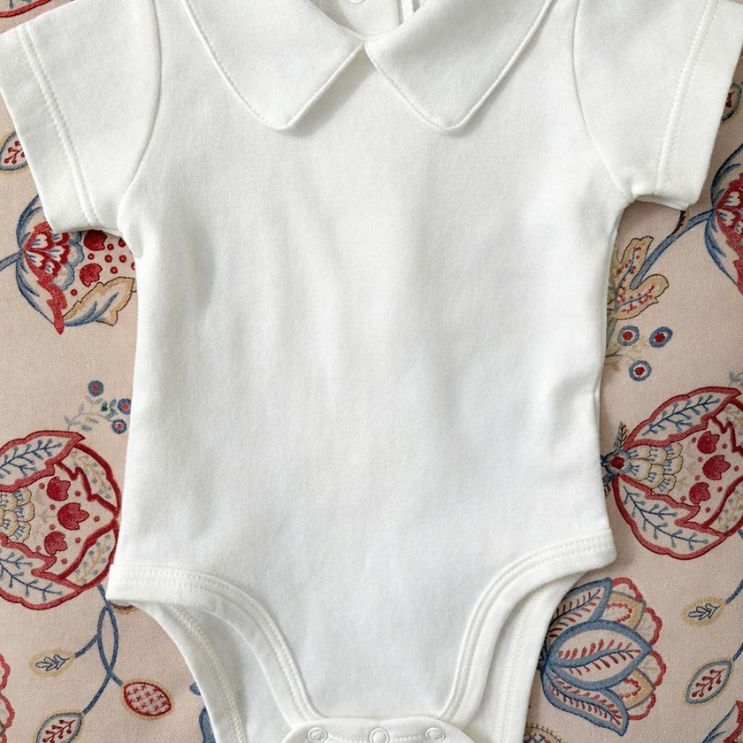Pima Collar Bodysuit Short Sleeve White