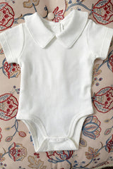 Pima Collar Bodysuit Short Sleeve White