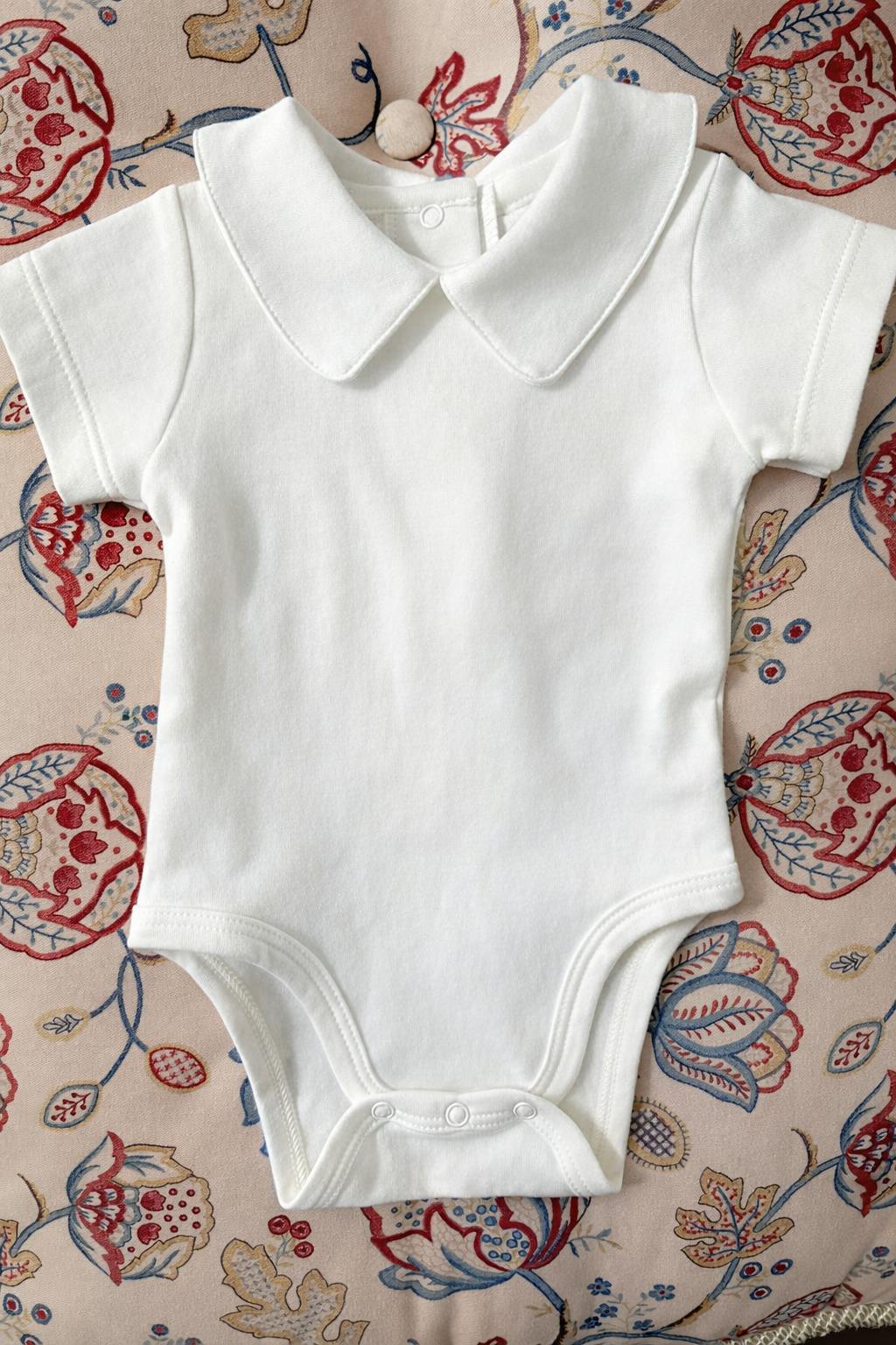 Pima Collar Bodysuit Short Sleeve White