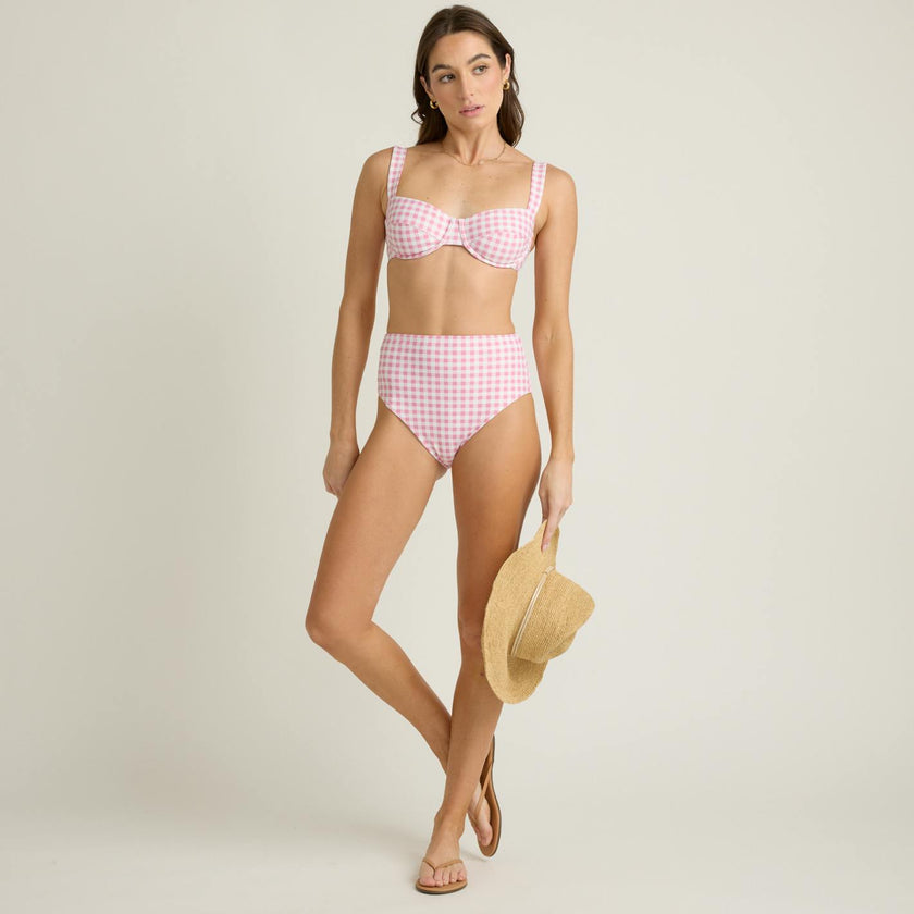 women's blush gingham high waist bikini bottom