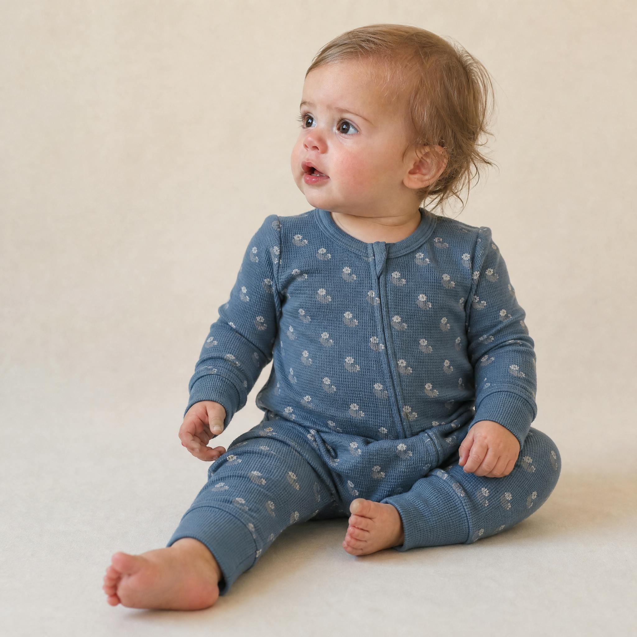 Organic 2-Way Zip Romper - Indigo Blossom