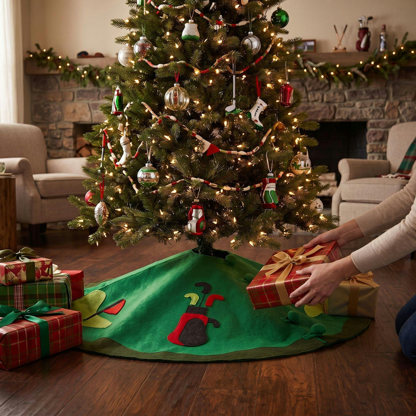 Hand Felted Wool Golf Christmas Tree Skirt Green -60"