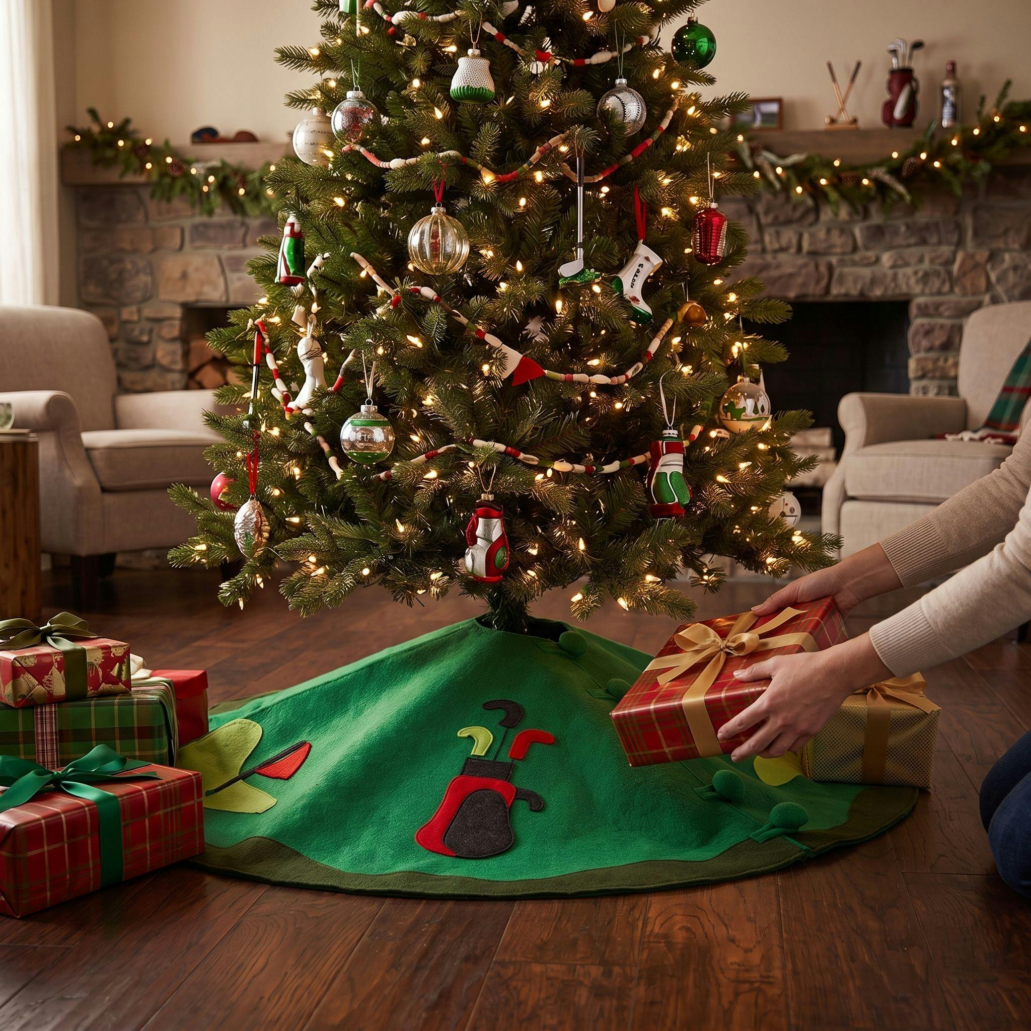 Hand Felted Wool Golf Christmas Tree Skirt Green -60
