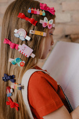 Pencils Colorful Navy Bow Hair Clips