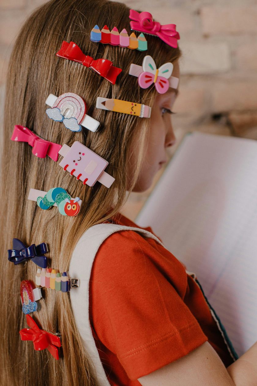 Pencils Colorful Navy Bow Hair Clips -BTS