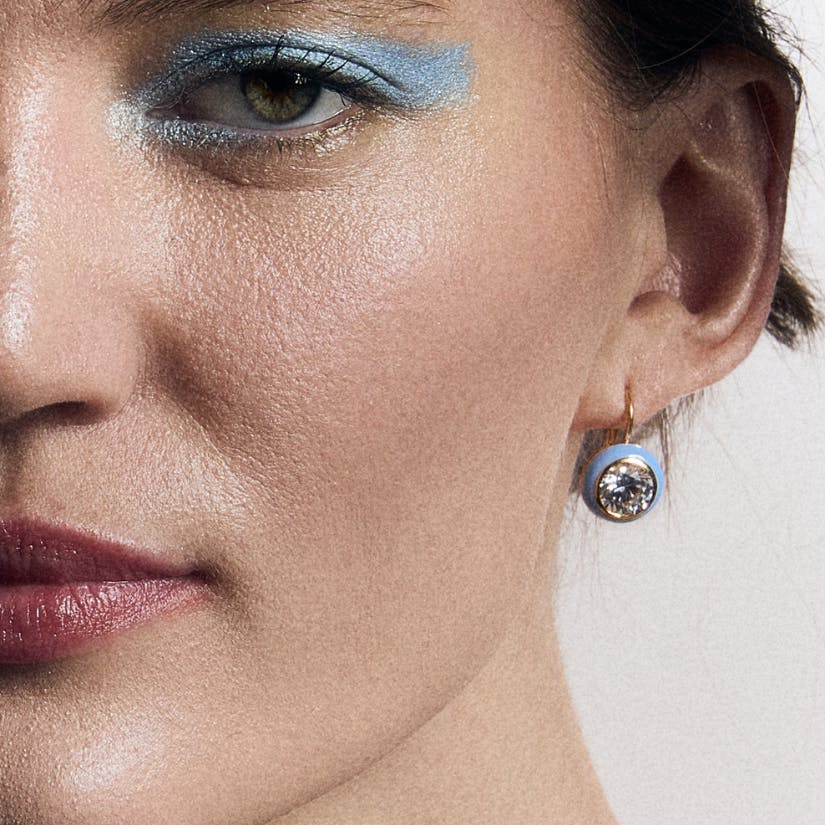 Blue Enamel Bezel Drop Earrings