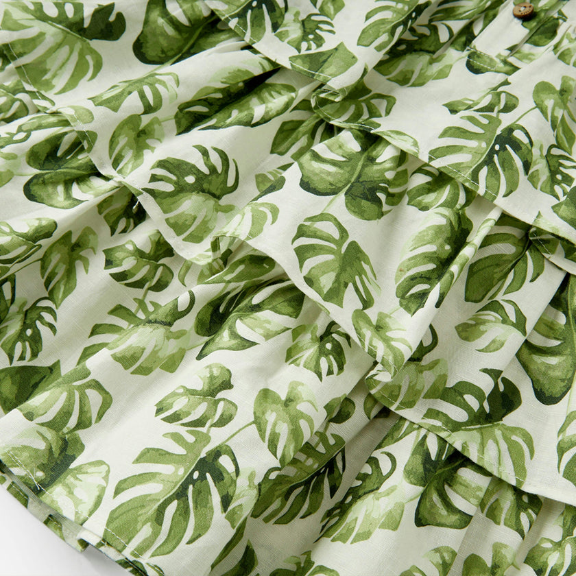 Island Leaf Linen Tiered Dress