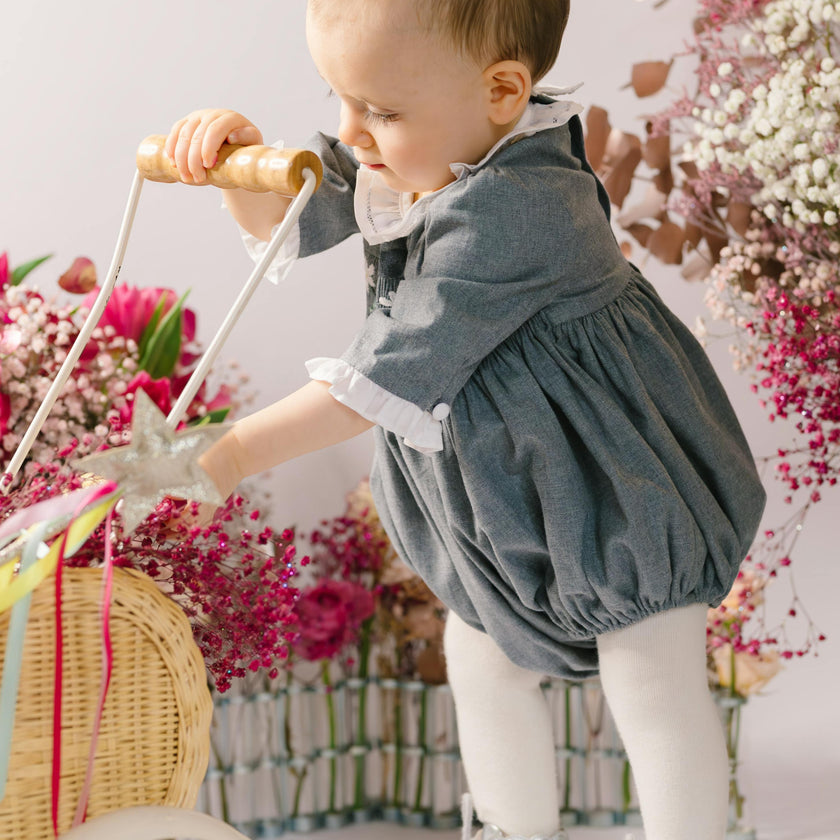Heidi Grey Long Sleeve Smocked Bubble