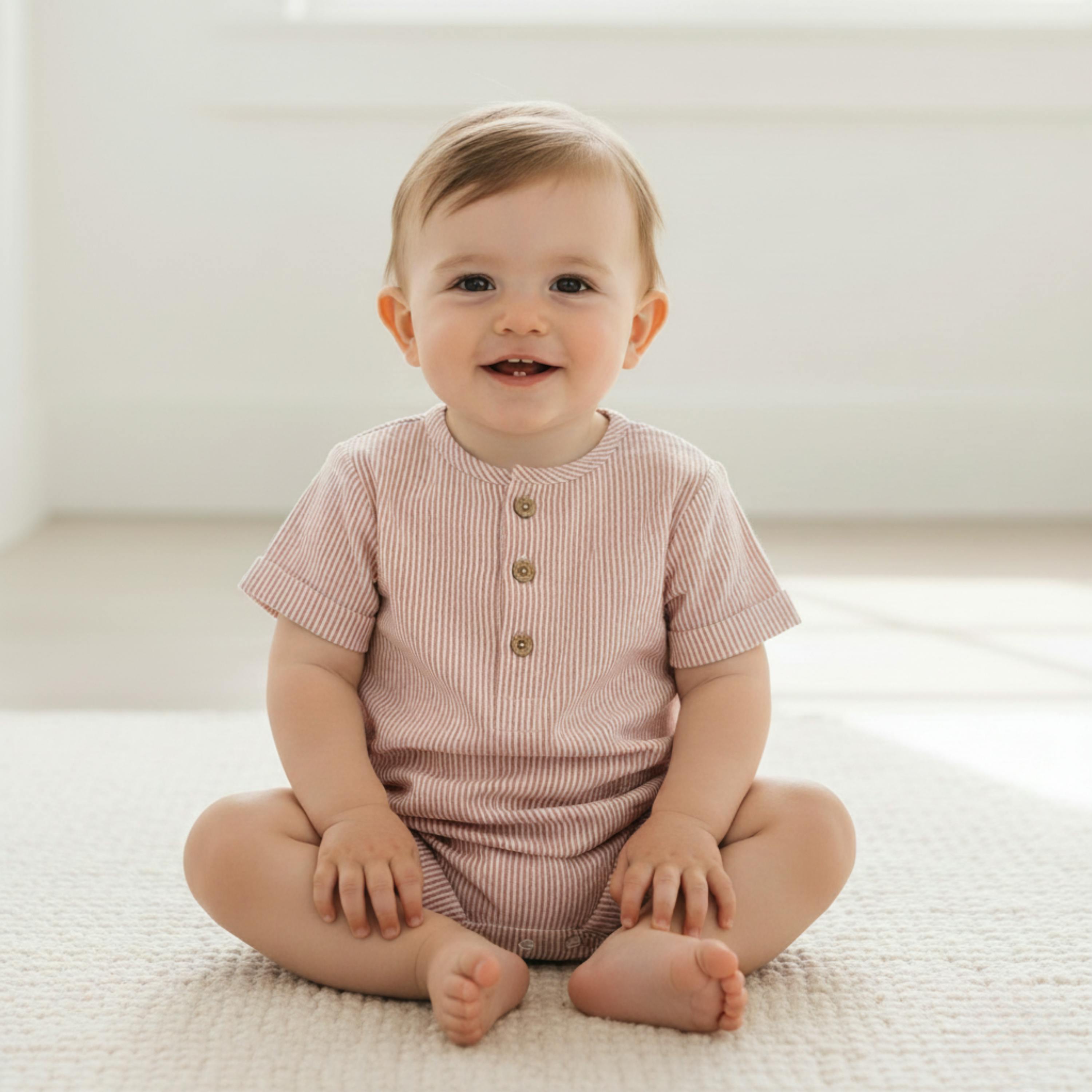 Organic Short Bubble Romper - Coral Stripes