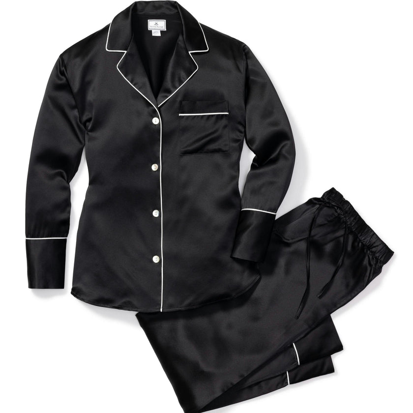 Women's Silk Pajama Set in Black