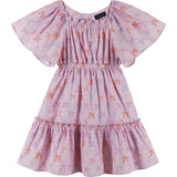 Girls Flutter Sleeve Seersucker Dress | Pink Bow