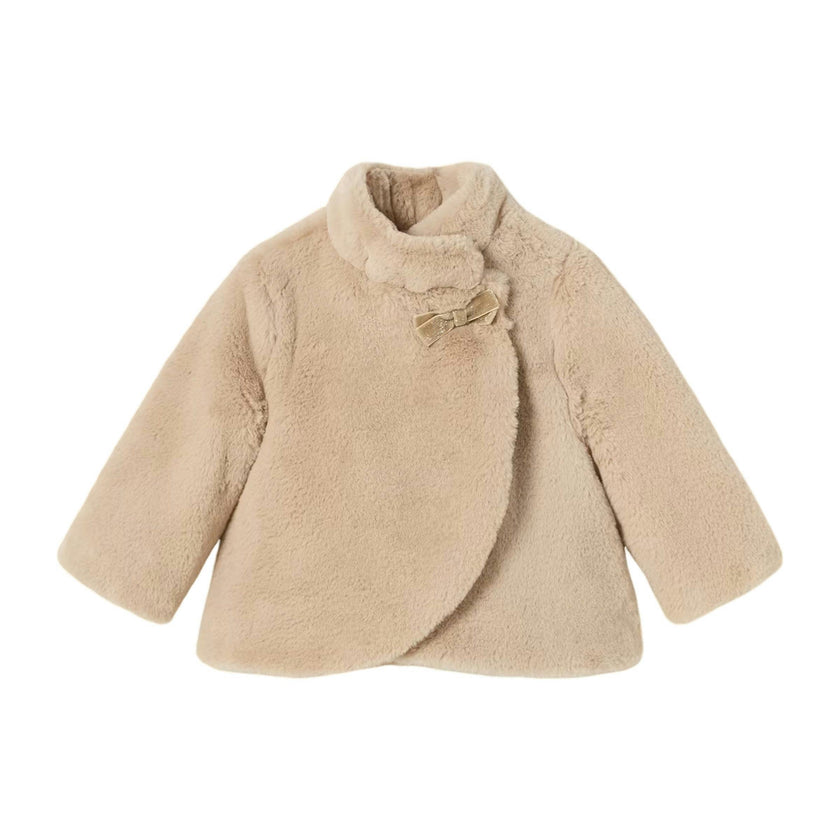 Gold Bow Faux Fur Coat