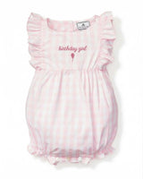 Baby's Twill Pink Gingham Romper 'Birthday Girl'