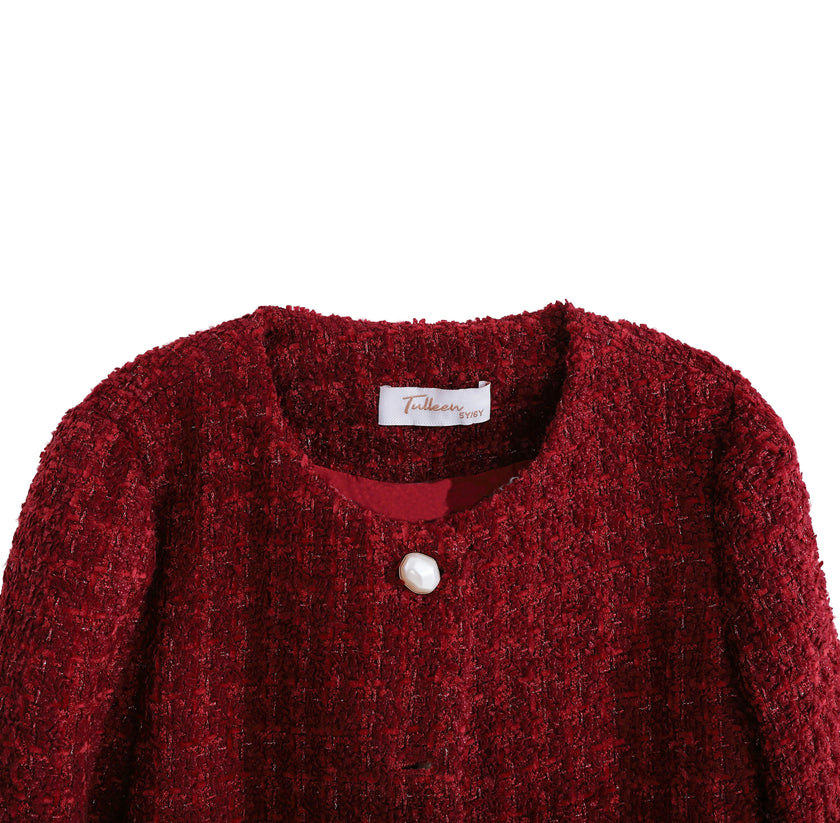 Red Tweed Button-Up Jacket