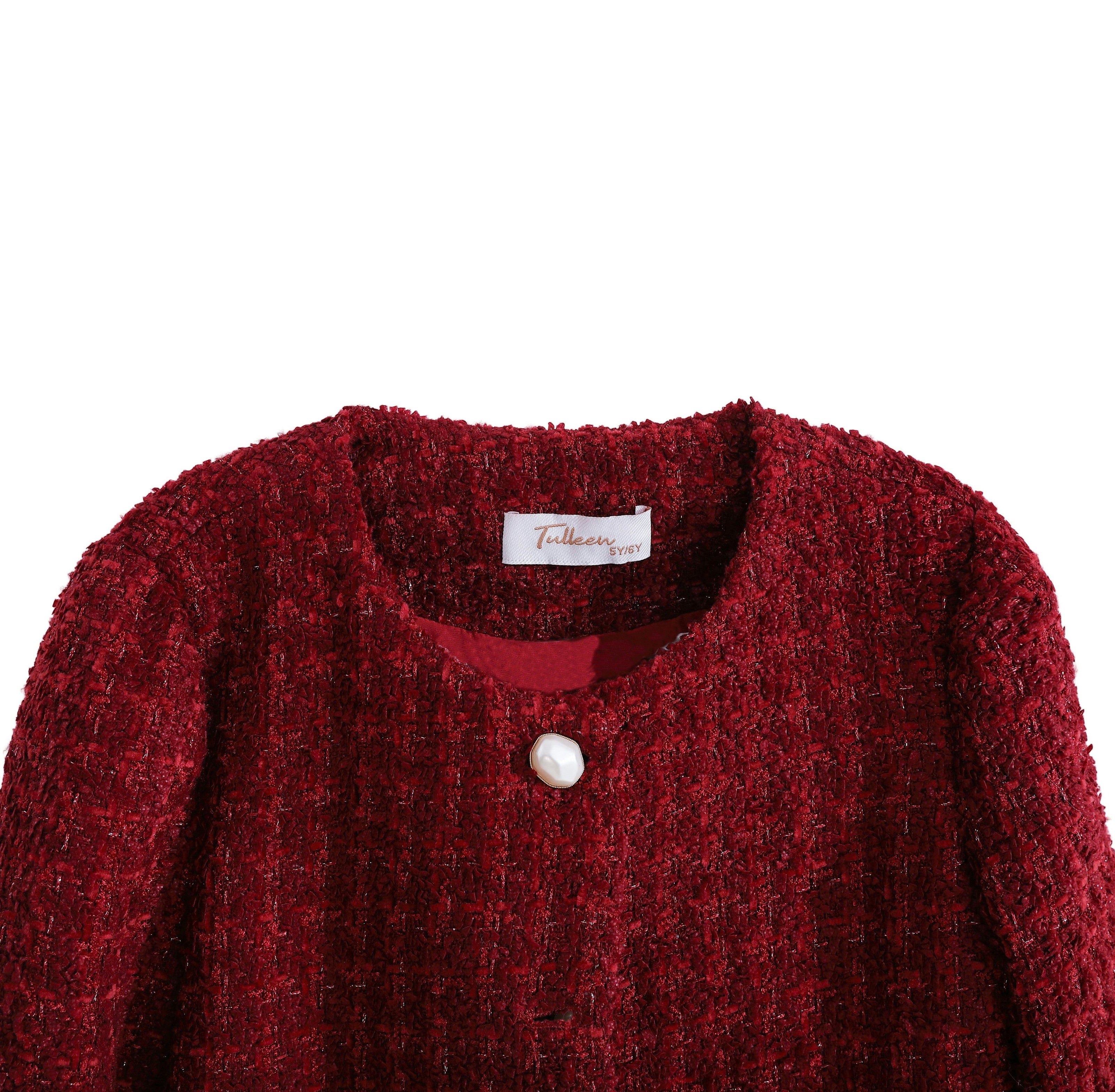 Red Tweed Button-Up Jacket