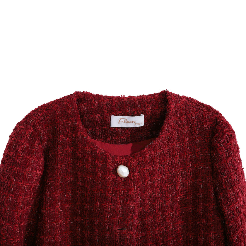 Red Tweed Button-Up Jacket