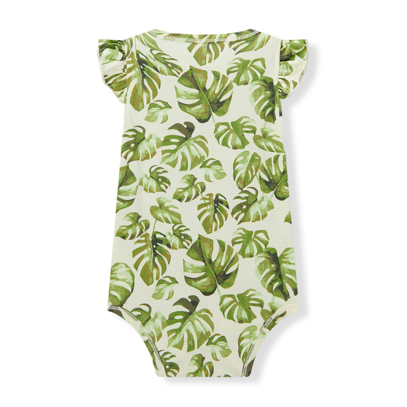 Island Leaf Cotton Stretch Ruffle One Piece