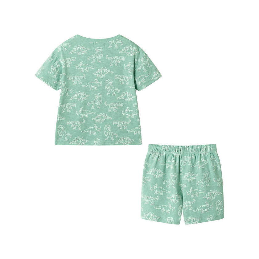 Boys Printed Henley Set | Green Dino