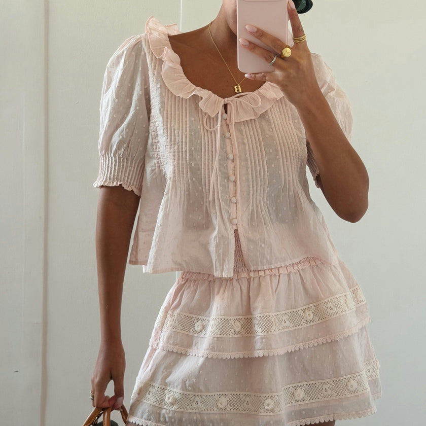The Meena Skirt - Powder Pink Swiss Dot
