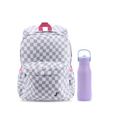 Oz Daypack Backpack with 22oz Flowee Water Bottle in Lavender Checkers