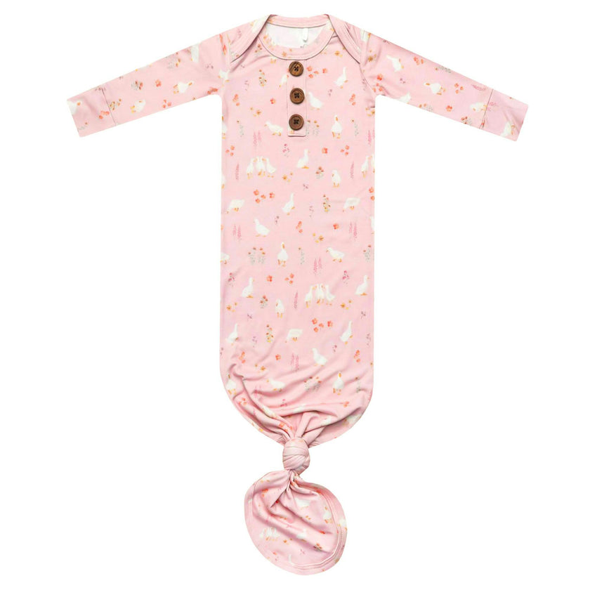 Newborn Wood Button Knotted Gown - Gigi