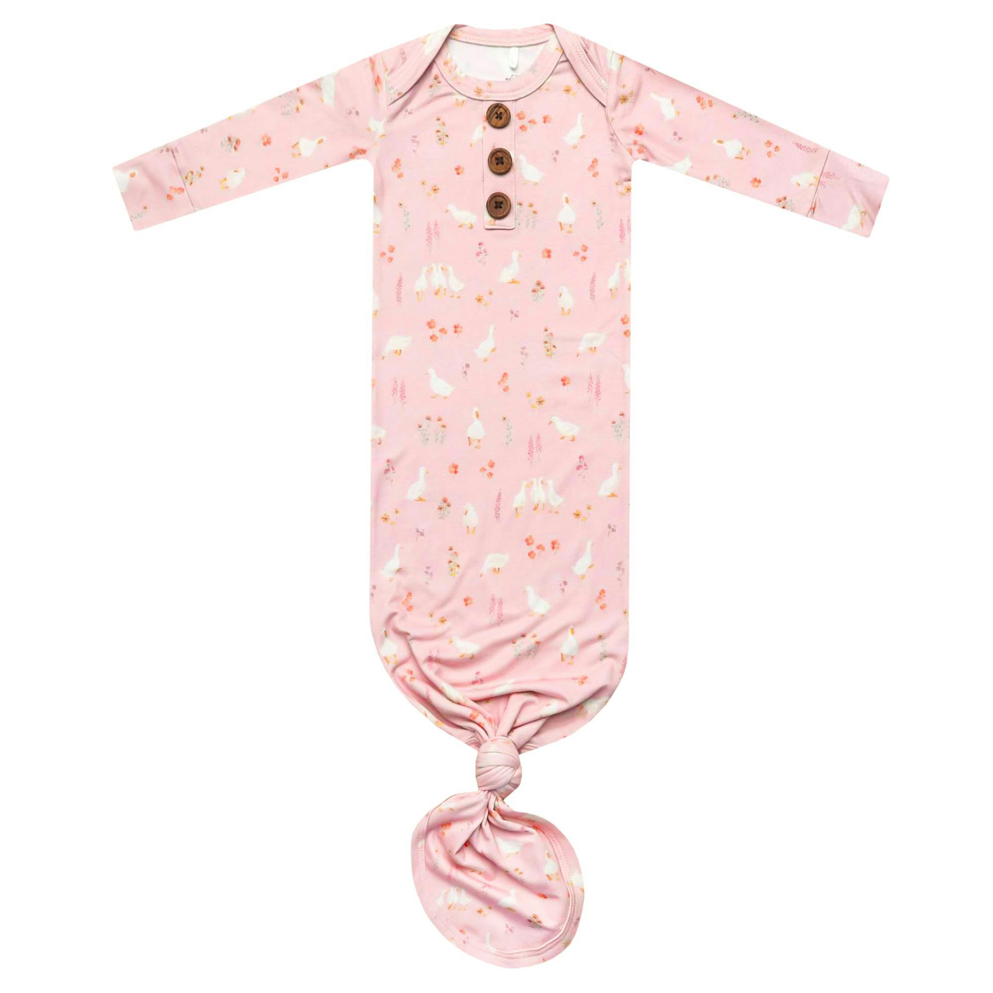 Newborn Wood Button Knotted Gown - Gigi