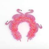 Packed Party Flamingo Party Novelty Headband - Pink Tinsel with 3D Glitter Flamingos for Beach, Pool, and Bachelorette Parties, 8.5x9.5 Inch, One Size