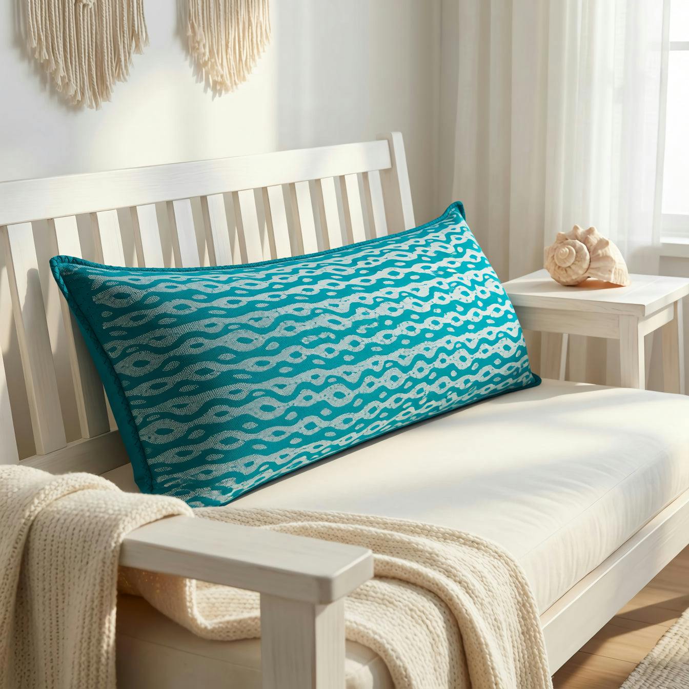 Artisan Hand Loomed Cotton Lumbar Pillow - Blue Ocean - 16
